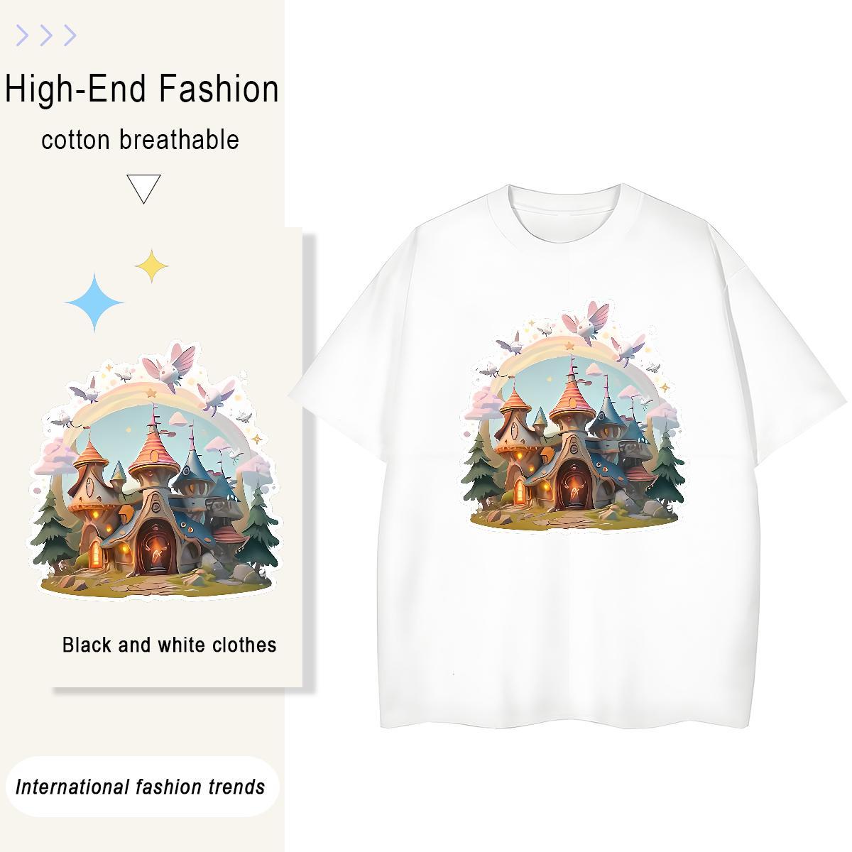 5A Woman Tshirt 230g Pure Cotton castle Hip Hop Street Women T Shirts O Neck Short Sleeves Anime Print Tees