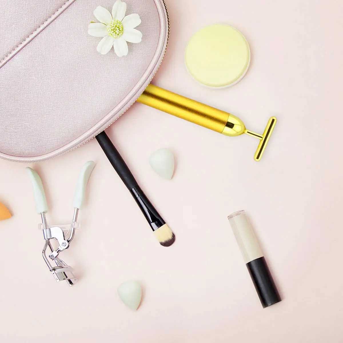 24k Gold Face Lift Bar Roller Vibration Slimming Massager Facial Stick Facial Beauty Skin Care T Shaped Vibrating Tool with Bag CL240824