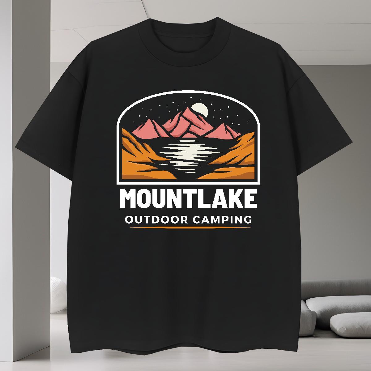 Loose T Shirts Men 230g 100% Cotton mountains Casual Daily Wear Graphic Breathable Crew Neck Tshirts Classic Casual Tops Shirt