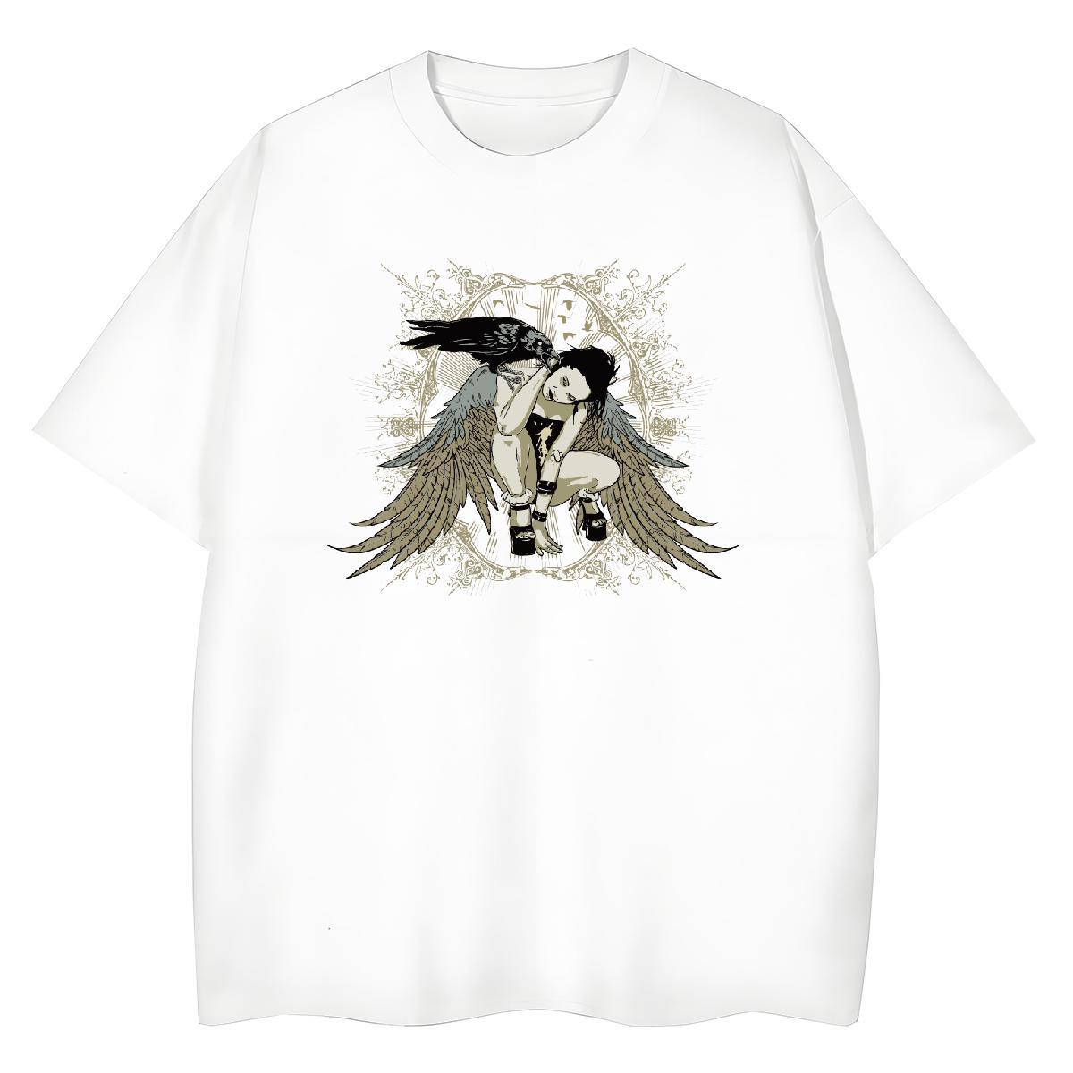 Cool Mens T Shirts 230g 100% Cotton angel Casual Daily Wear DIY O-Neck Short Sleeve Men Tops Tees Designer Top Tees
