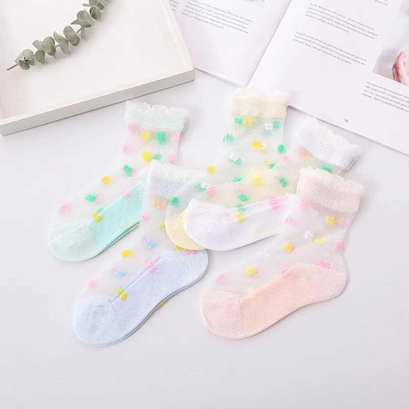 5Pairs Summer Kids Girls Socks Mesh Breathable Baby Girl Socks Children Trendy Elastic Lace Flowers Princess Sock For 1-12Years CL240824