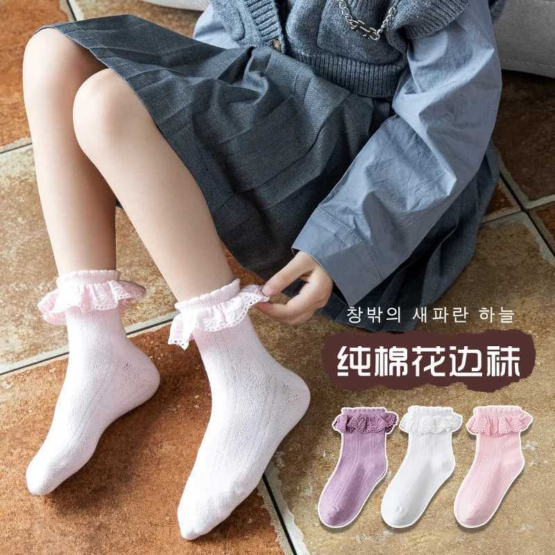 3Pairs/set Kids Girls Ankle Sock Princess Ruffle White Lace Calf Sock for Baby Spring Autumn Cotton Soft Frilly Children Socks CL240824