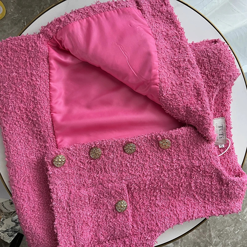 Small Fragrant Summer Tweed Korean Fashion Elegant O-neck Sleeveless Coat Wool Jackets for Women Pink White Vest Femme 240823CJ