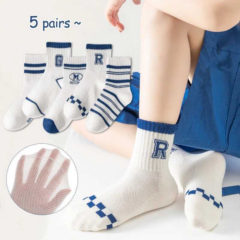 5 pairs of childrens socks Mesh breathable boys socks Girls mid-tube socks Large childrens cotton socks breathable wiry cott CL240824