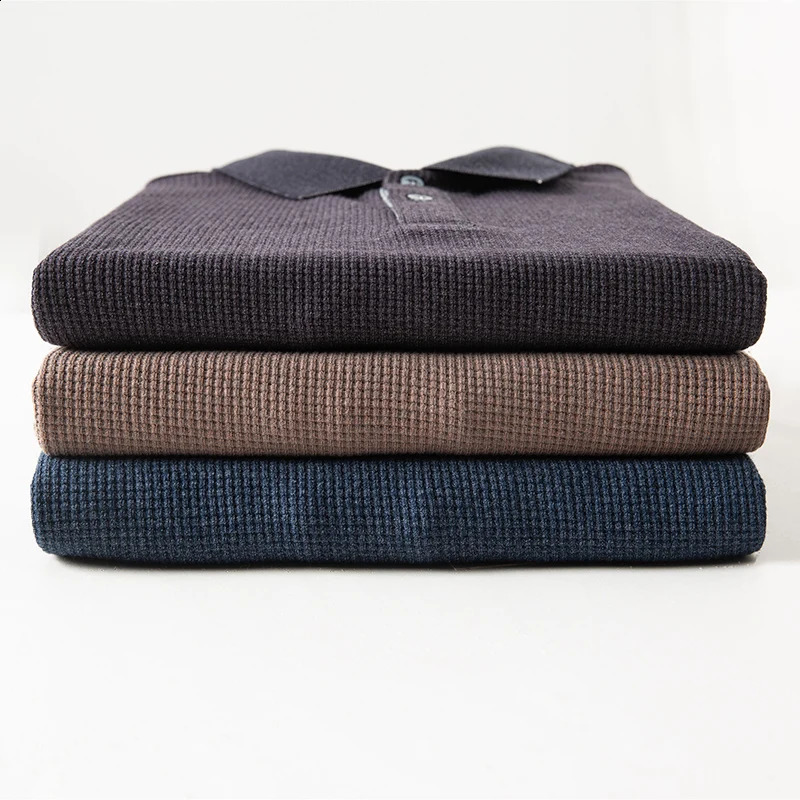 COODRONY mens polo shirt with waffle pattern long sleeved Tshirt clothing soft cotton business casual Z5108 240823