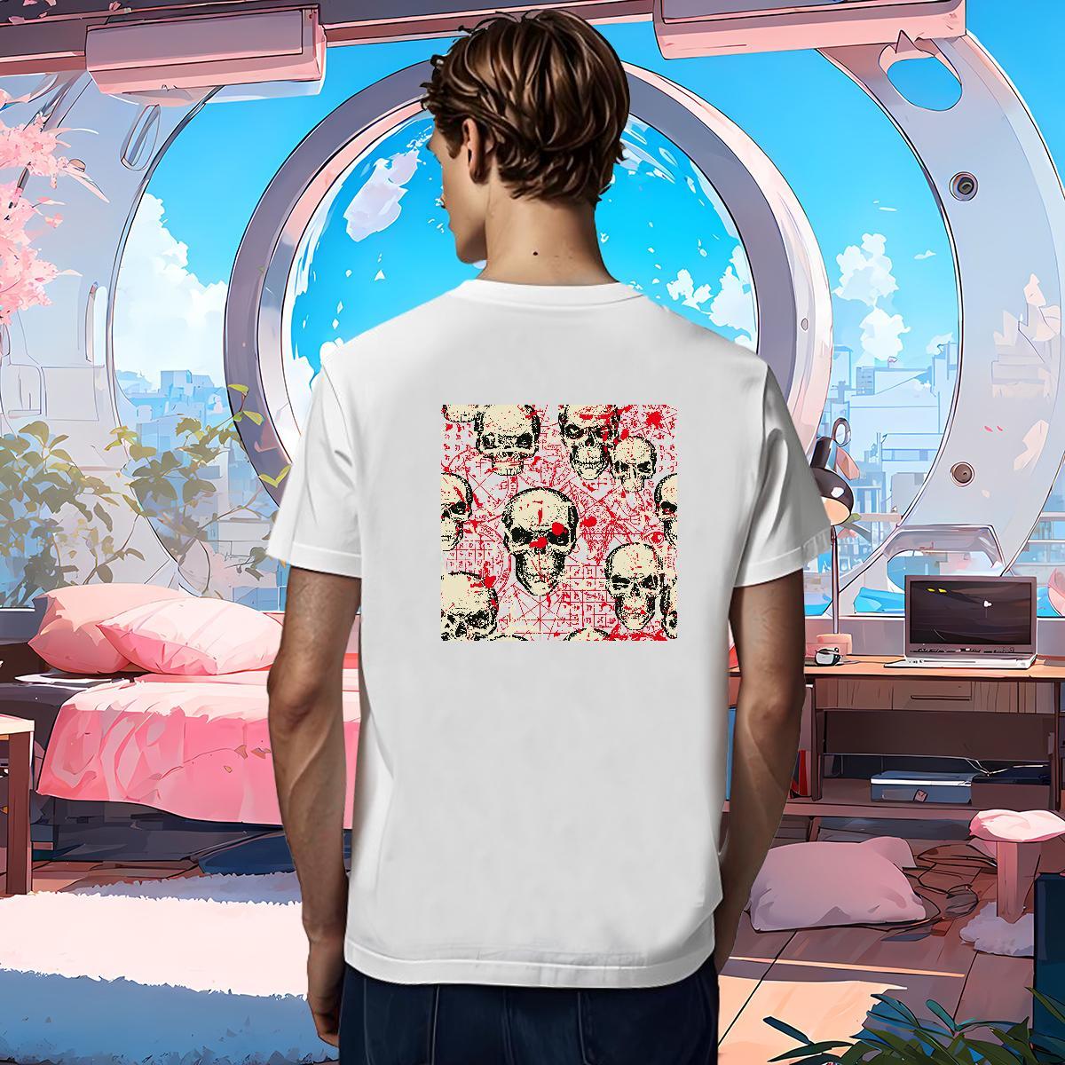 Cool Design Men T Shirts 100% Cotton 230g skull High Street Hip Hop Cartoon Print Breathable Short Sleeve Men Clothes T-Shirt Factory Direct Tops Shir