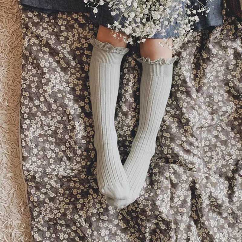 Ruffle Kids Knee High Socks Baby Girls Toddlers Long Soft Cotton Sock Lace Flower Children School Uniform Socks For 0-8 Years CL24825