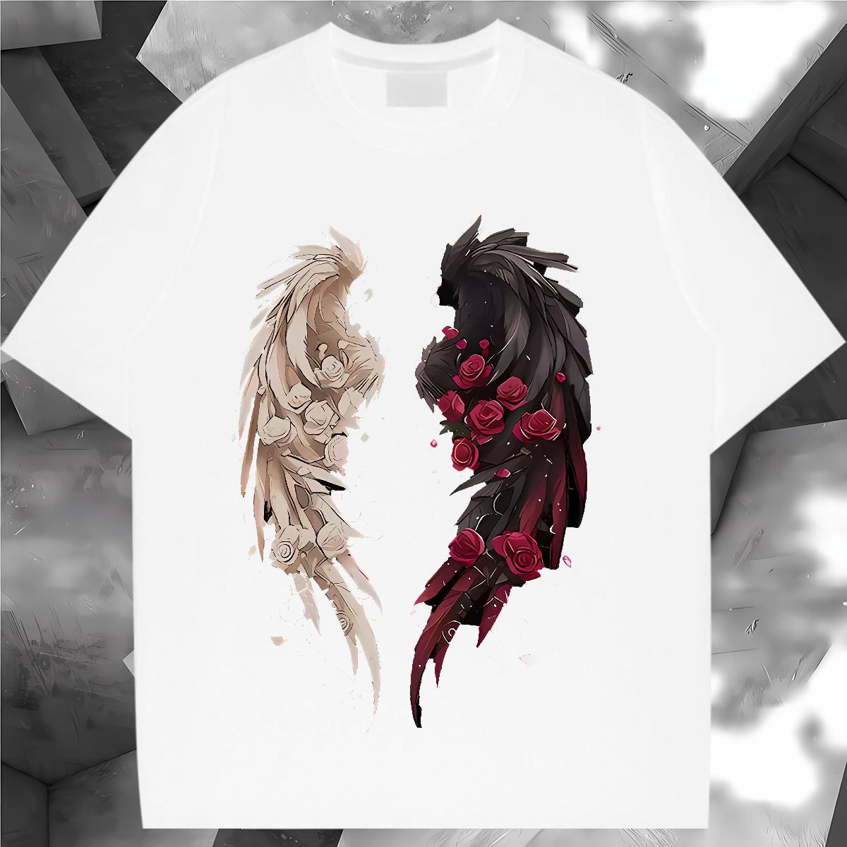 5A Tshirt for Man Woman 230g Pure Cotton wing Spring Summer Women T Shirts Short Sleeve O-Neck Cartoon Floral Printing Tops