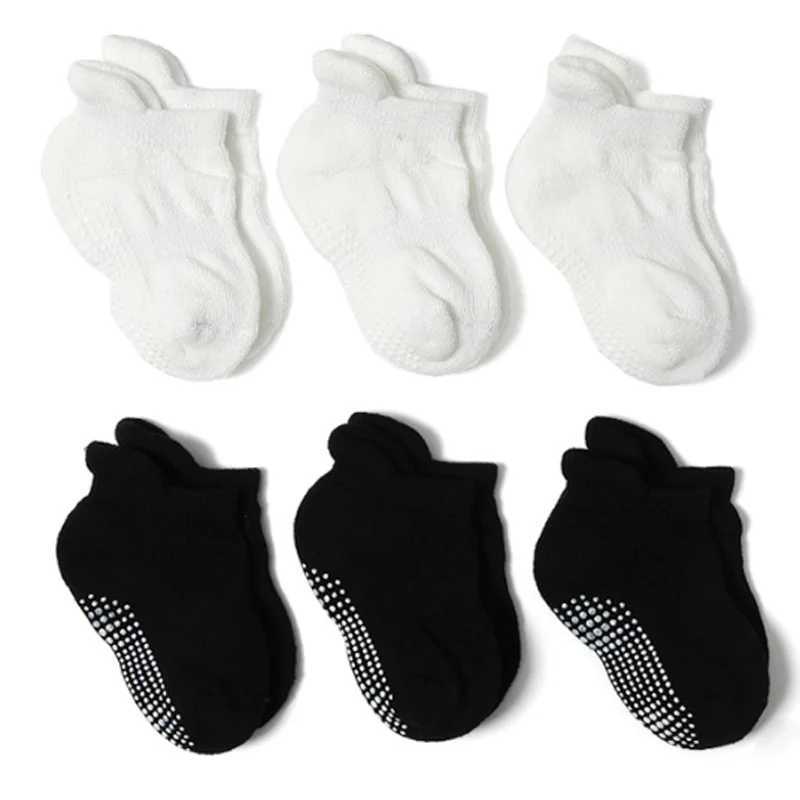 3Pair/lot New black/white childrens socks baby casual non-slip childrens baby socks CL240824