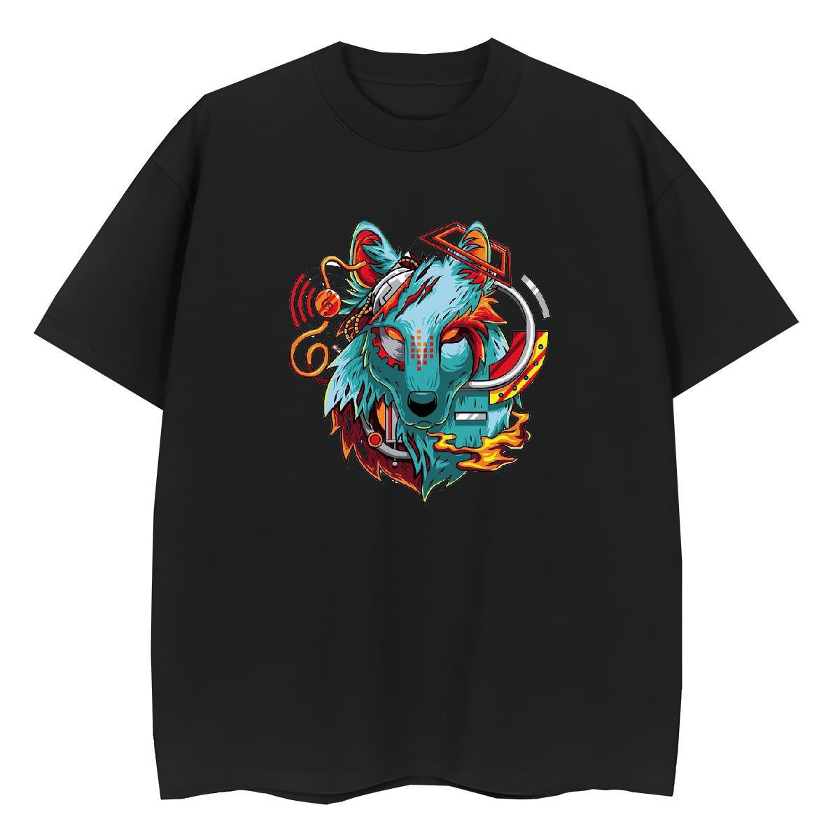 Customized Men Tshirts wolf Home Outdoor 230g Pure Cotton Clothes Breathable Short Sleeve TOP Quality T Shirt For Man DIY Anime