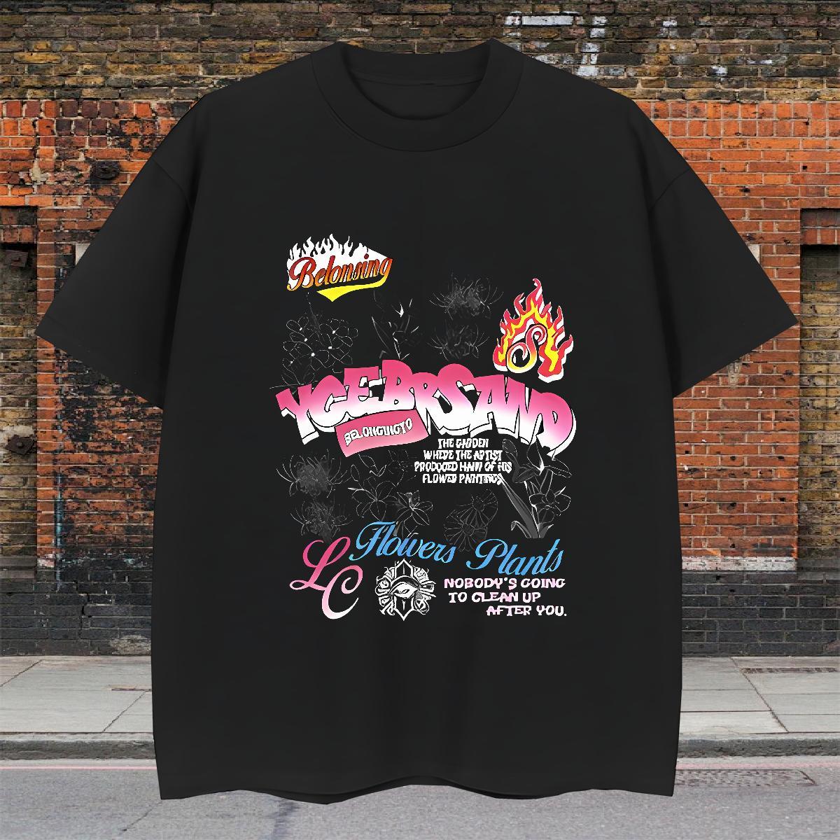 Loose Fit T-Shirts 100% Cotton 230g letter Outdoor Custom Cartoon O-Neck Short Sleeve Tshirt for Man Woman Wholesale Tees Shirts