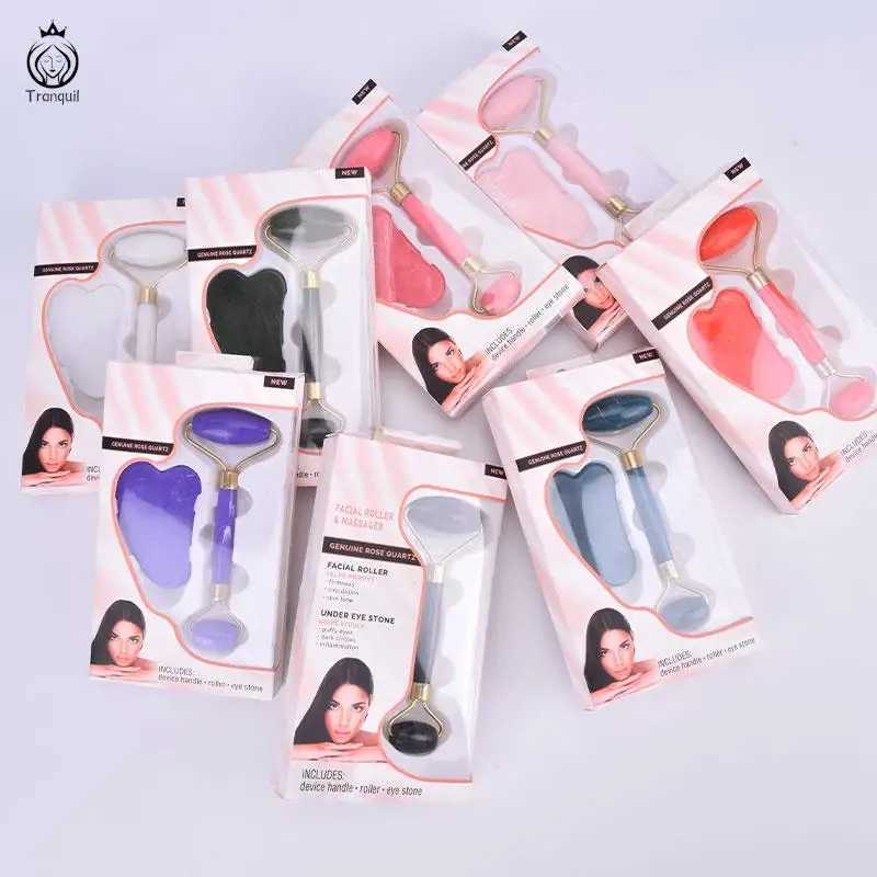 1 Set Face Spa Massager Neck Roller Gua Sha Scraper Board Face Lift Up Wrinkle Remover Face Roller Scraper Set CL240824
