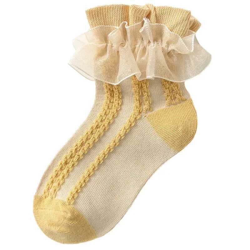 Lace Ruffle Baby Breathable Mesh Socks School Cotton Children Kids Princess Sock Girls Toddler Beautiful White Dance Short Socks CL240824