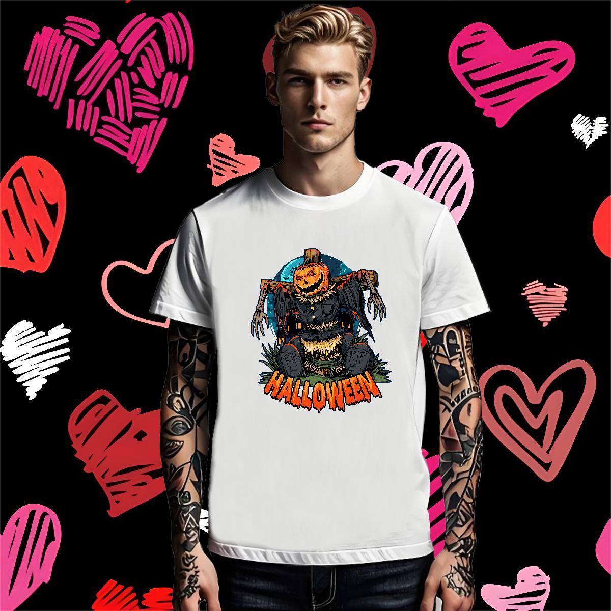 Fashion Casual Mens Tshirts halloween Anime Printing Street 230g 100% Cotton Tops Tees O Neck Short Sleeves Brand Mens T Shirts DIY Anime