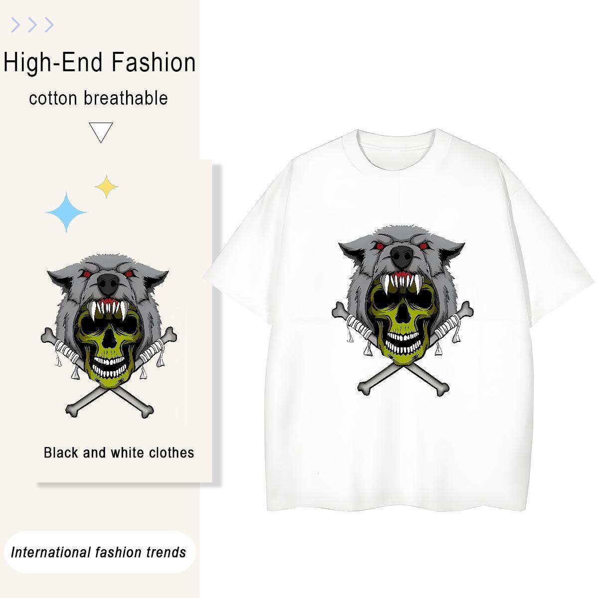 High Quality T-Shirts 230g Pure Cotton skull Beach DIY Printed O-Neck Short Sleeve Men Tees New Designer Tops Tees