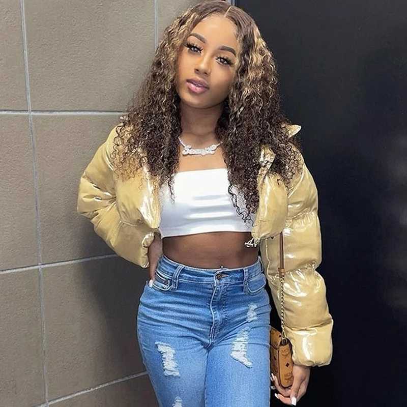 Women's Down Parkas Winter Cute Lady Shiny PU Leather Puffer Jacket High Waist Slim Bubble Coats Zipper Stand Collar Fluffy Short Jacket Parkas D