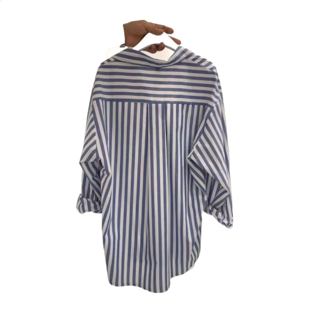 Vertical striped long sleeved shirt Spring Drop Sleeves Single Breasted Fashion Female Shirts Chic Casual Office Lady tops 240823
