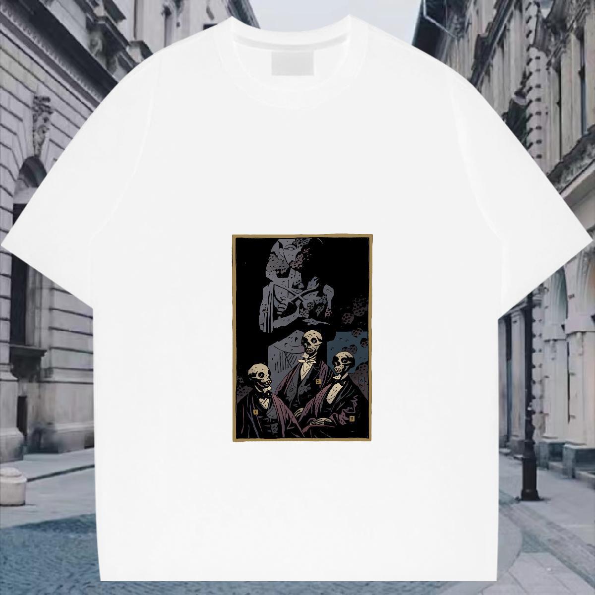 Wholesale T-Shirts 100% Cotton 230g skull Hip Hop White Plus Size O-Neck Short Sleeve Men Clothes T-Shirt 2024 Summer Tees Shirts
