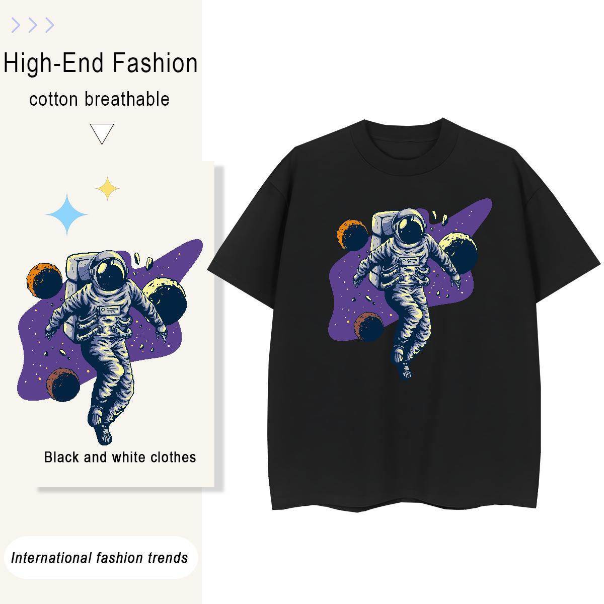 Free Shipping Womens Tshirts 230g Cotton cosmonaut Beach T-Shirts Round Neck Short Sleeve Custom Print Oversized Clothes Shirt