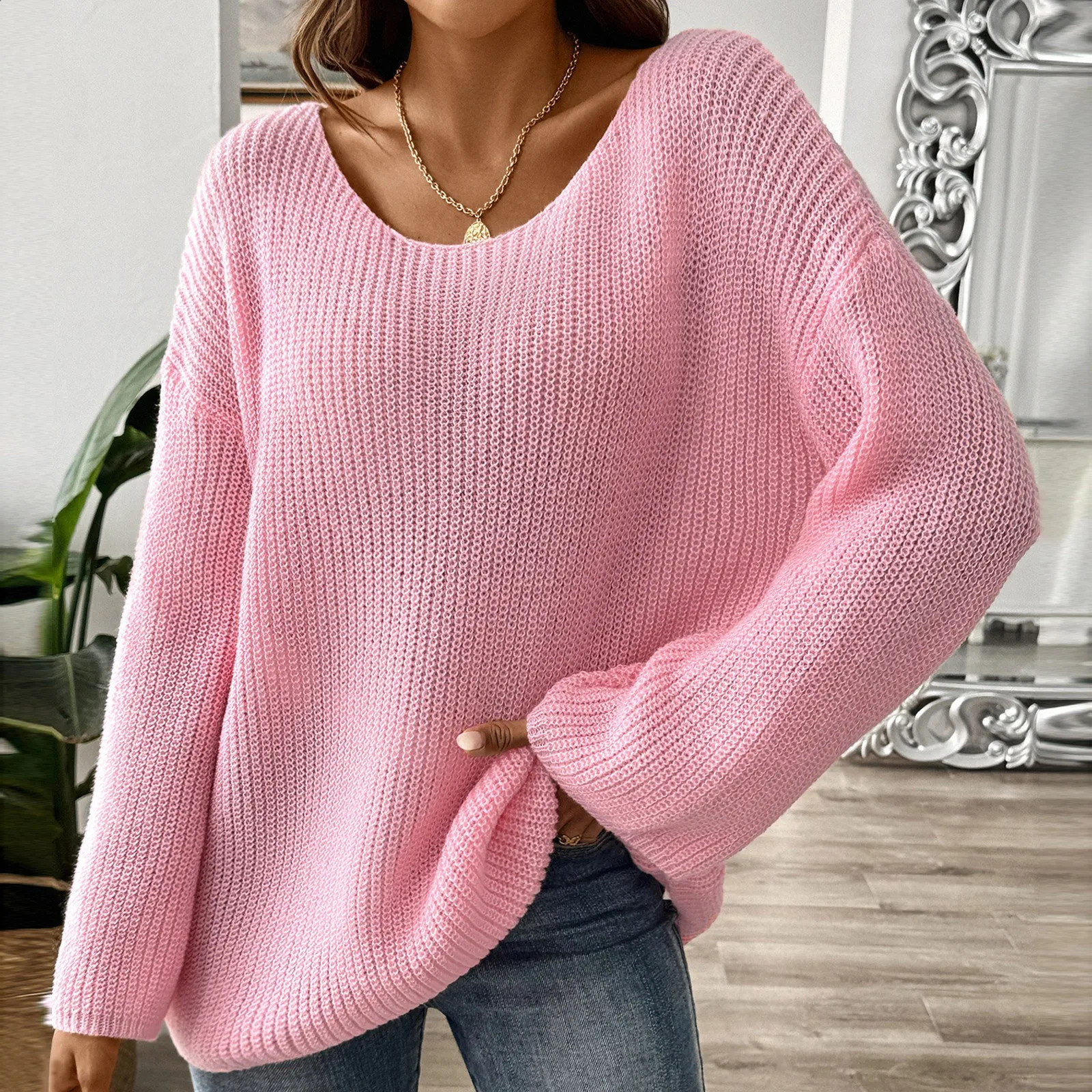 Traf Mujer WomenS Pullover Sweater Top Loose One Line Neck Off Shoulder Flare Sleeve Sweater Ropa Para Mujer Tops For Women 240824
