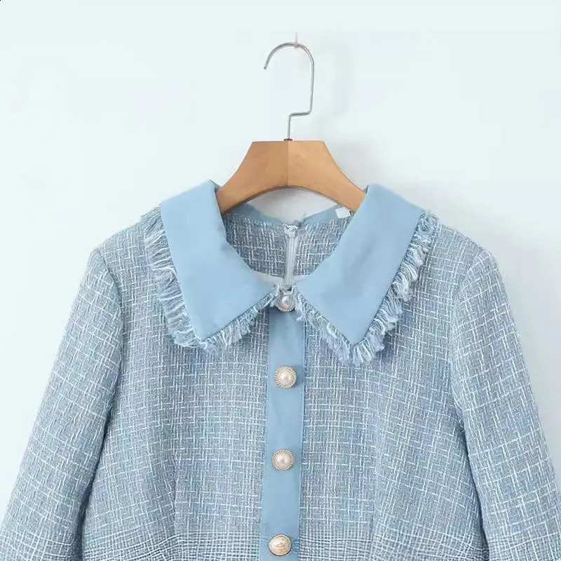 Spring/Autumn Coarse Tweed Dress Small Fragrant Wind Long sleeved Tassel Womens Dress 240824