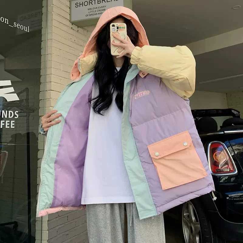 Women's Down Parkas Work clothes cotton jacket womens clothing winter coat 2023 new color short park thick girls coat Y240824PNGU