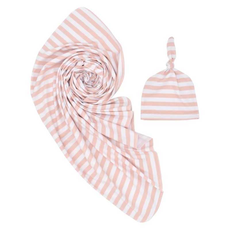 Newborn Baby Sleepsack Cotton Toddler Striped Printed Swaddle Blanket Wrap Hat Set Infant Adjustable New Born Sleeping Bag 2PCS M240824