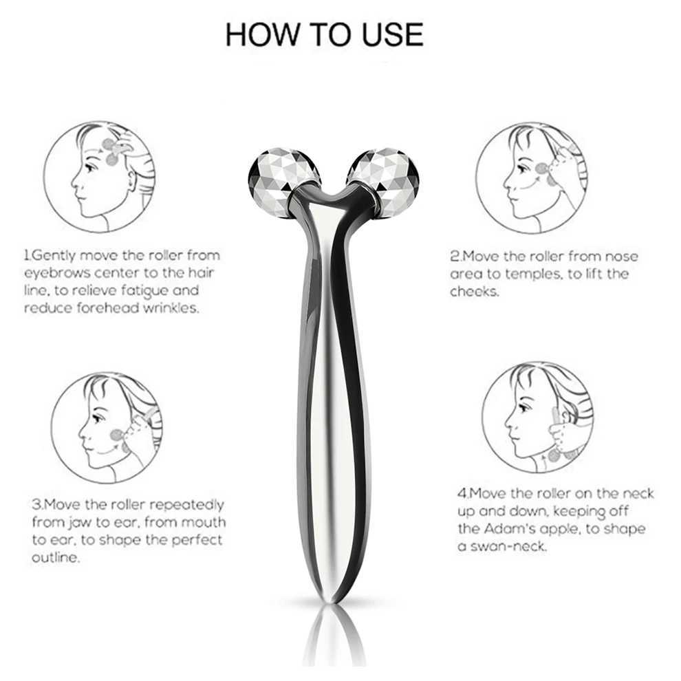 3D Roller Massager Lift Skin Tightening Wrinkle 360 Rotate Thin Face Facial Massage Tool Y Shape Massager CL240824