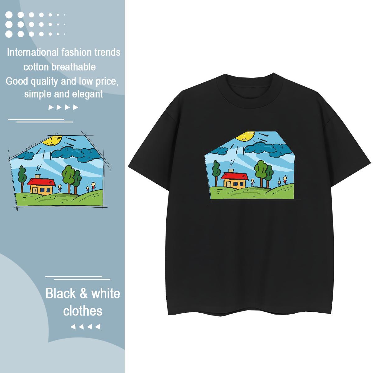 Free Shipping Womens Tshirts 230g Cotton painting Sports Street Wear Women T Shirts Crew Neck Breathable Cartoon Floral Printing Tops