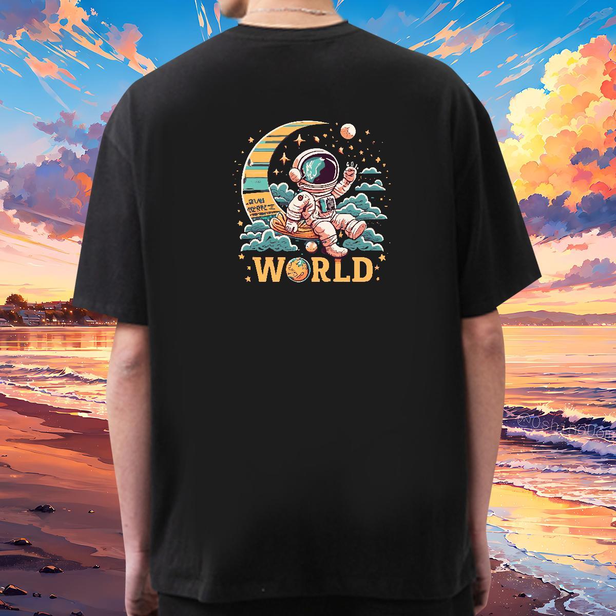 Wholesale T Shirt For Man 230g Cotton spaceman Casual Daily Wear DIY Logo Oversized O-Neck Short Sleeve Tshirts Fashion Design Top Tees