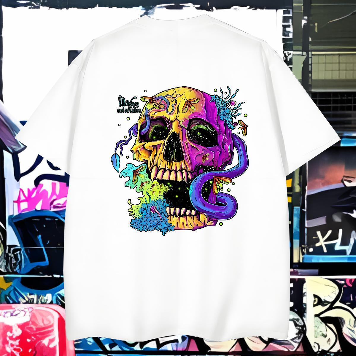 Loose Fit T Shirts Men 230g 100% Cotton skull Beach Customized Print Breathable Soft Tshirt for Man Woman Fashion Designer Tops Tees