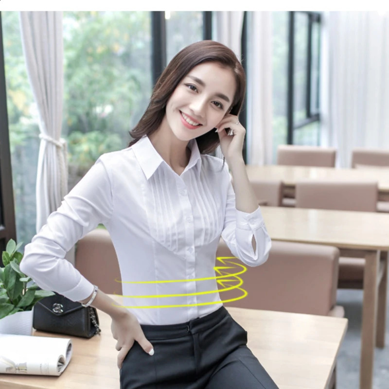 Korean Version Of White Shirt For Women White Shirts Formal Blouse Womens Long Sleeved Slim Fitting Autumn Single Lady Blouses 240823