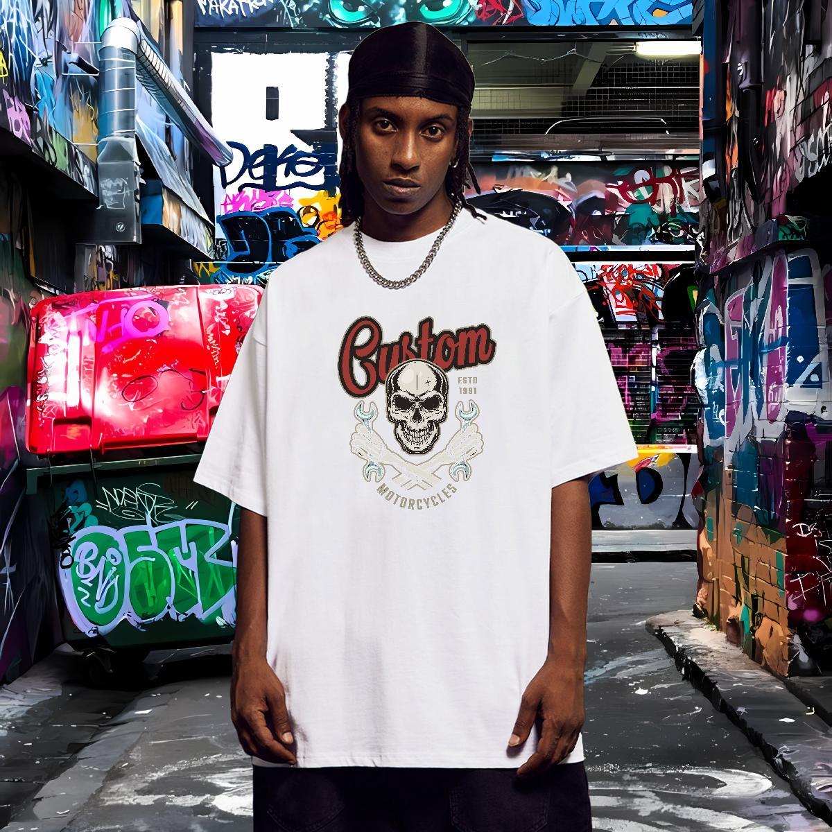Soft T shirt 230g 100% Cotton skull Casual Beach Anime Print Breathable Crew Neck Tshirts DIY Tee Shirt