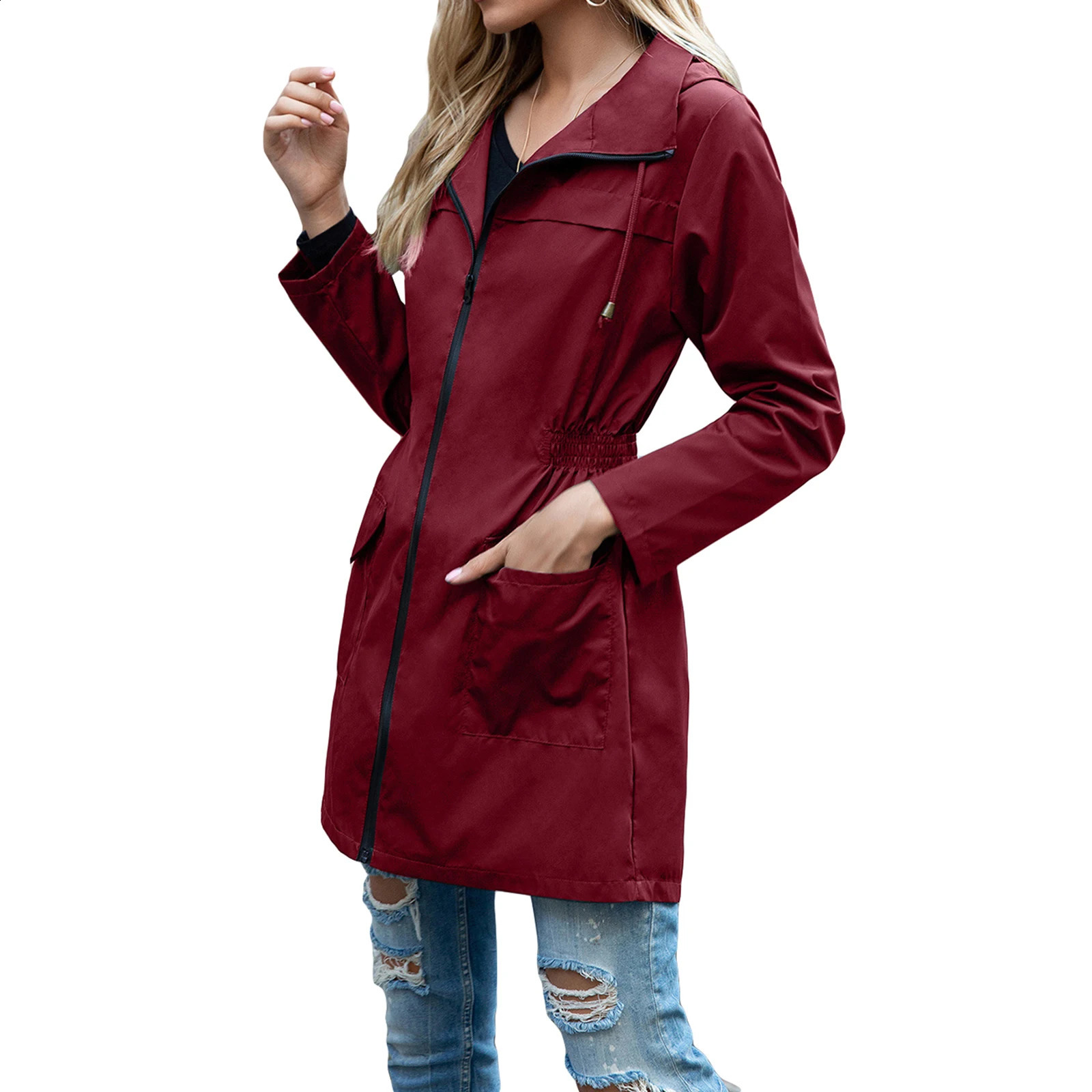 Womens lightweight waterproof active outdoor trench raincoat with hood womens lightweight windproof 240824