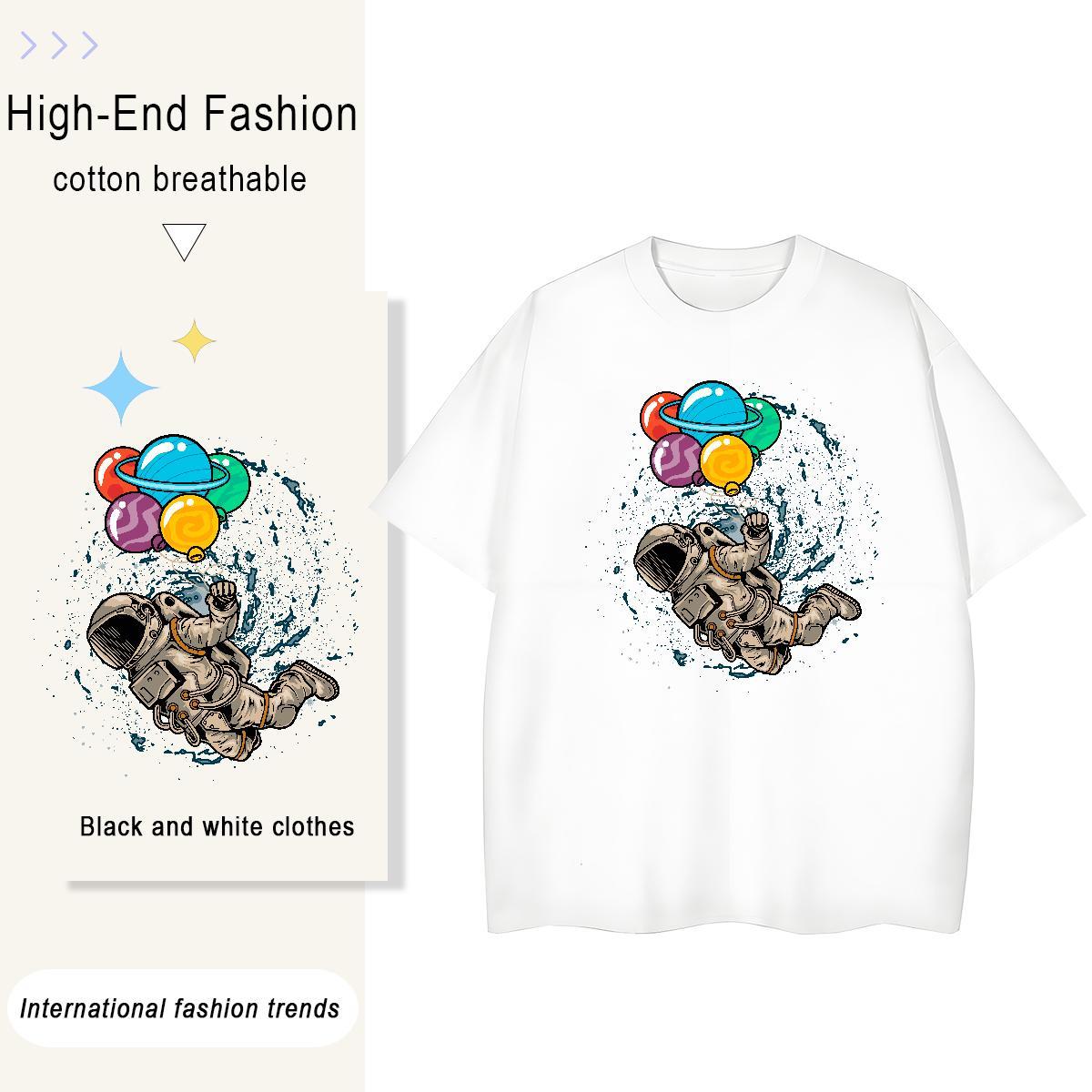 Comfortable Women Tshirts 230g 100% Cotton cosmonaut Daily Outfit Womens T Shirts Short sleeve Soft Graphic Clothings