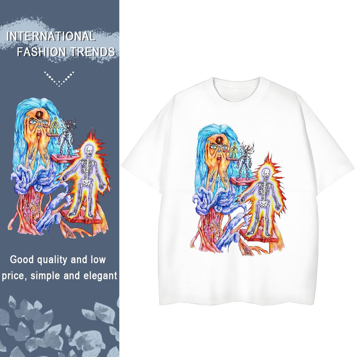 Lady Woman Tshirt 230g Cotton cartoon Casual T shirt O Neck Short Sleeves Custom Print Plus Size Tops