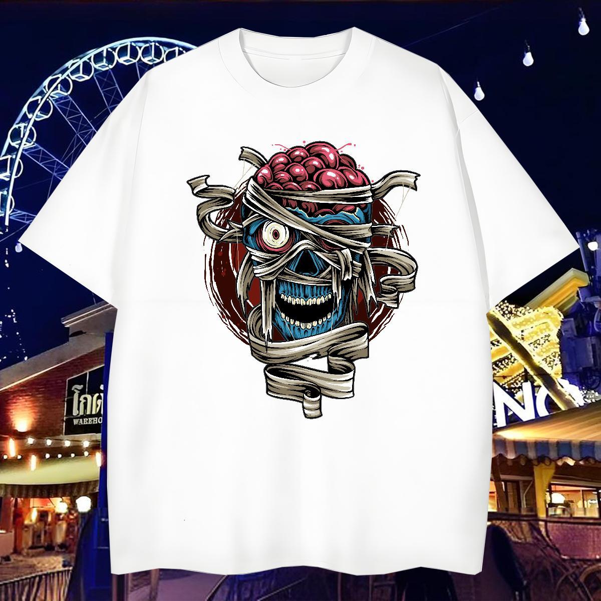 2024 DIY Men Tees skull Hip Hop 100% Cotton 230g Tops Tees Short Sleeve Soft Brand T shirt DIY Logo Oversized