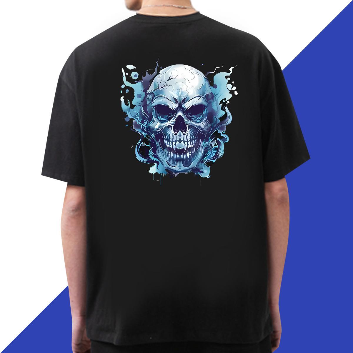 Loose Man T Shirts 230g 100% Cotton skull Hip Hop DIY Anime Crew Neck Men Clothes T-Shirt Brand Tees