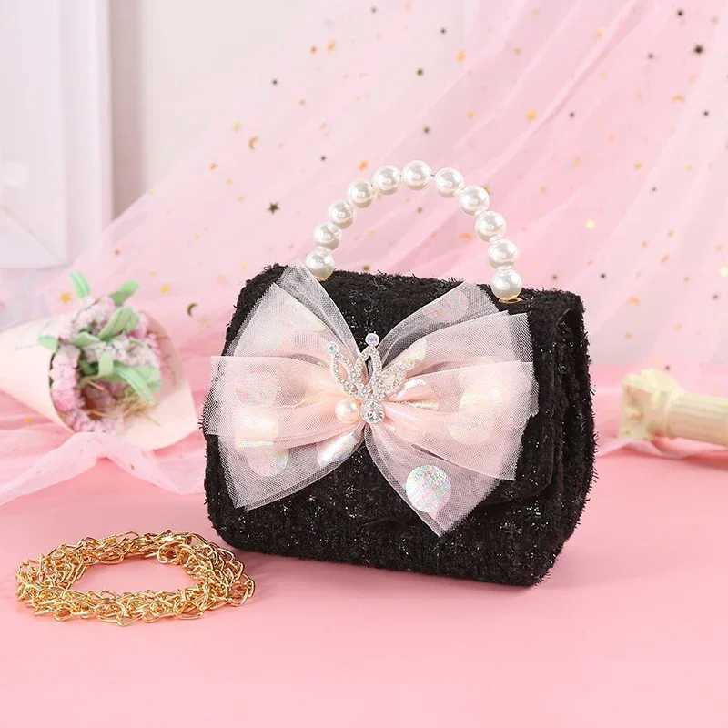 Pink Princess Crown Children Shoulder Bag Baby Girls Fashion Lace Bow Coin Purse Kids Crossbody Chain Handbag Toddler Girl BagsXJ240823