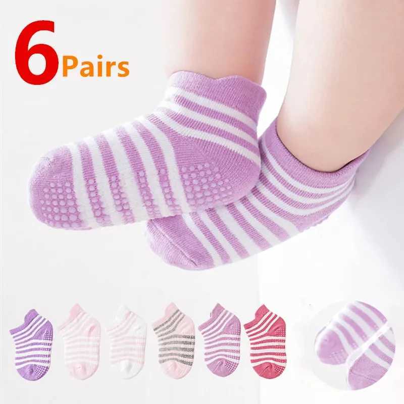 6Pairs/Lot Cotton Kids Anti-Slip Boat Socks Casual Baby Boys Girls Sock Floor Children Socken With Rubber Grips For 0-5Years CL240824