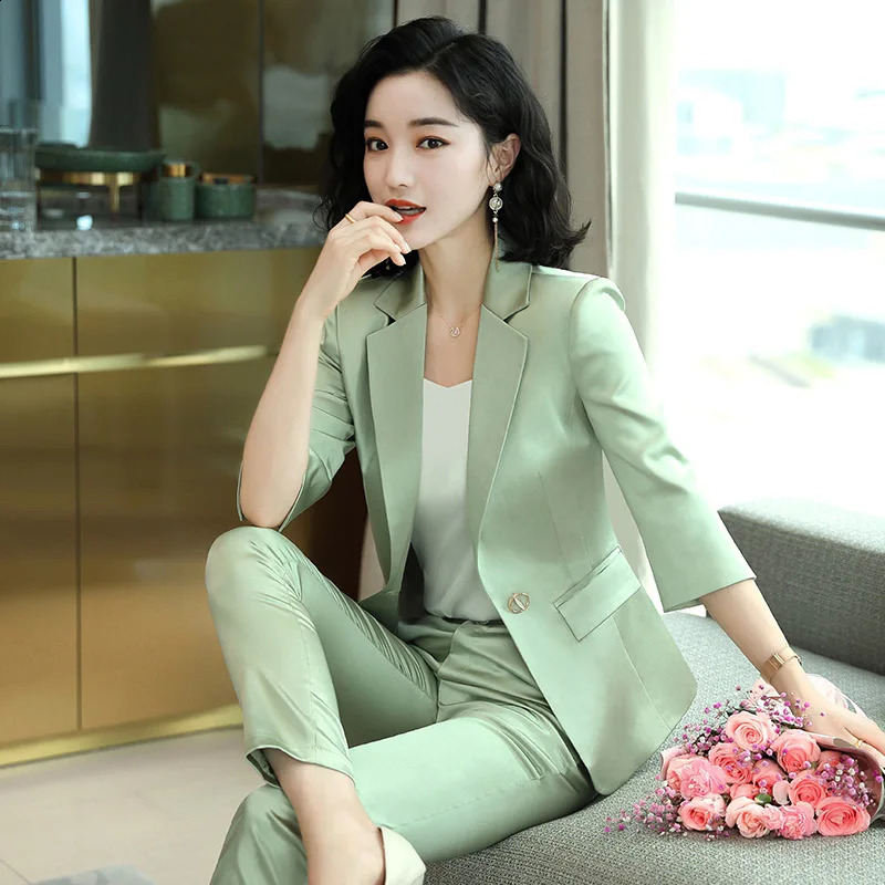 High end highend womens jacket and pants twopiece office set spring elegant warm casual ninth pair of 240823
