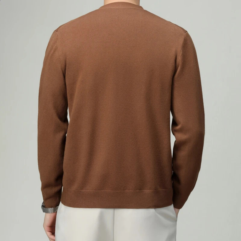 Spring and autumn Vneck solid color cardigan mens business casual sweater stretchable warm knitted High quality clothing 240824