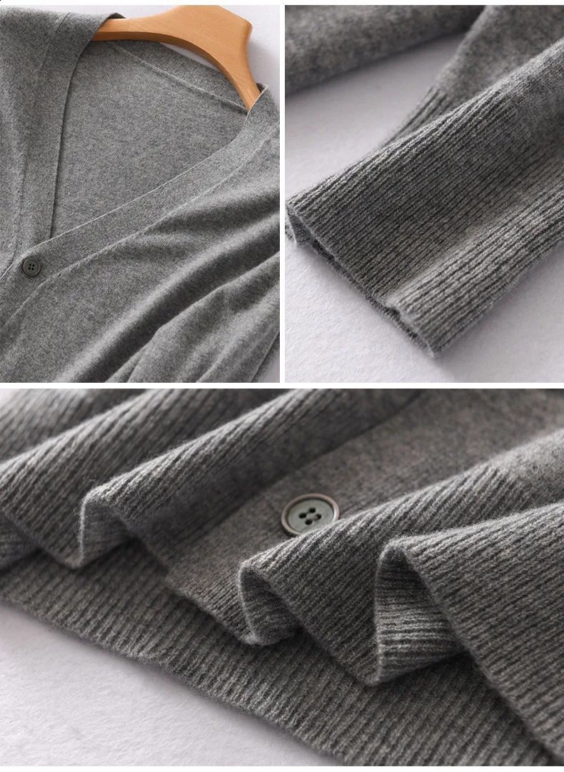 Cashmere cotton blend mens cardigan autumnwinter Vneck single chest business casual knitted 240824