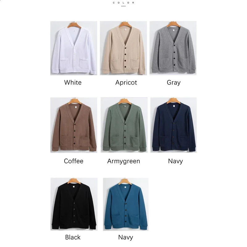 Brovons knitted sweater cardigan for mens autumn solid casual wear Korean fashion 80% pure cotton Vneck 240824