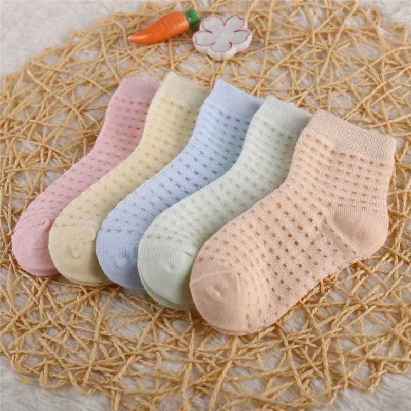 5 Pairs/Lot Children Cotton Socks Boy Girl Baby Infant Ultrathin Fashion Breathable Solid Mesh Socks For Summer 1-12T Teens Kids CL240824