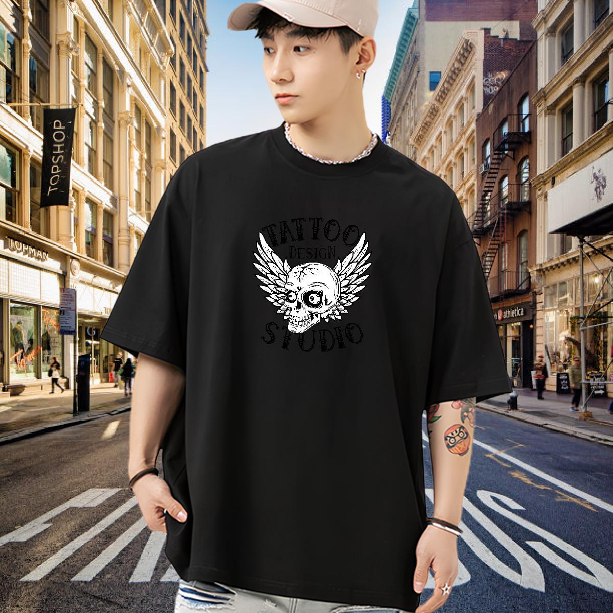 Classic T shirt 230g 100% Cotton logo Street Wear Black White Breathable Crew Neck Couples T Shirts DIY Customized Clothes