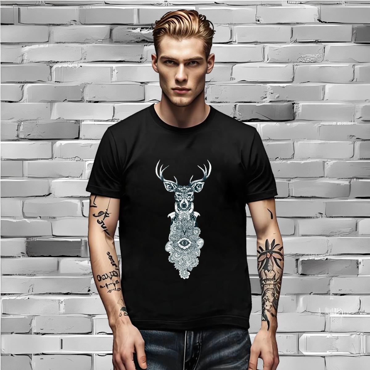 Fashion Design Men Tees Deer Anime Printing Street 230g 100% Cotton Tshirts Breathable Short Sleeve Classic T Shirt For Man Plus Size Cartoon
