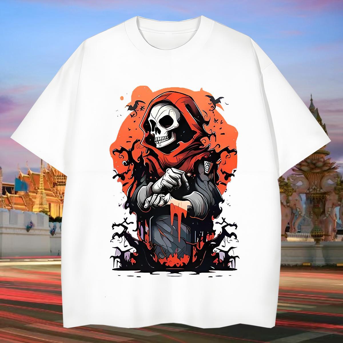TOP Quality T shirt 230g 100% Cotton skull Hip Hop Street Plus Size Custom O Neck Short Sleeves Tshirts Fashion New Tees
