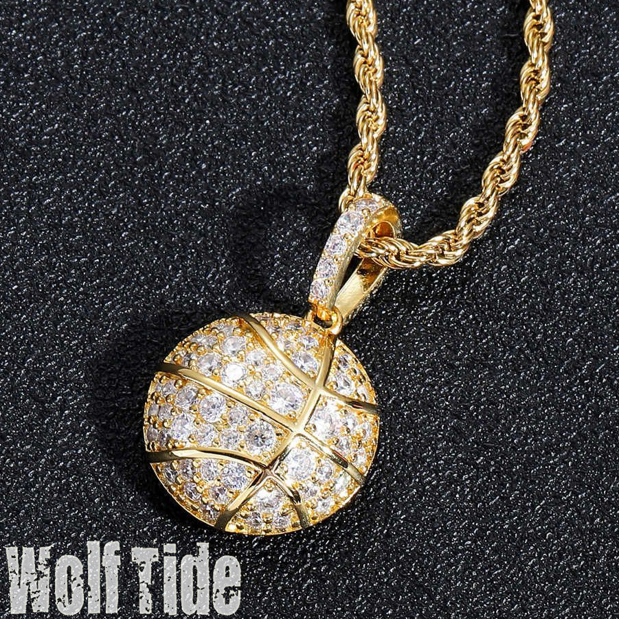 New Brand Sports Basketball Penny Hip Hop Micro Set Cubic Zircon Full Diamond Men's Fashion Necklace Real Gold Shiny CZ Rock Aesthetic Gemstone W