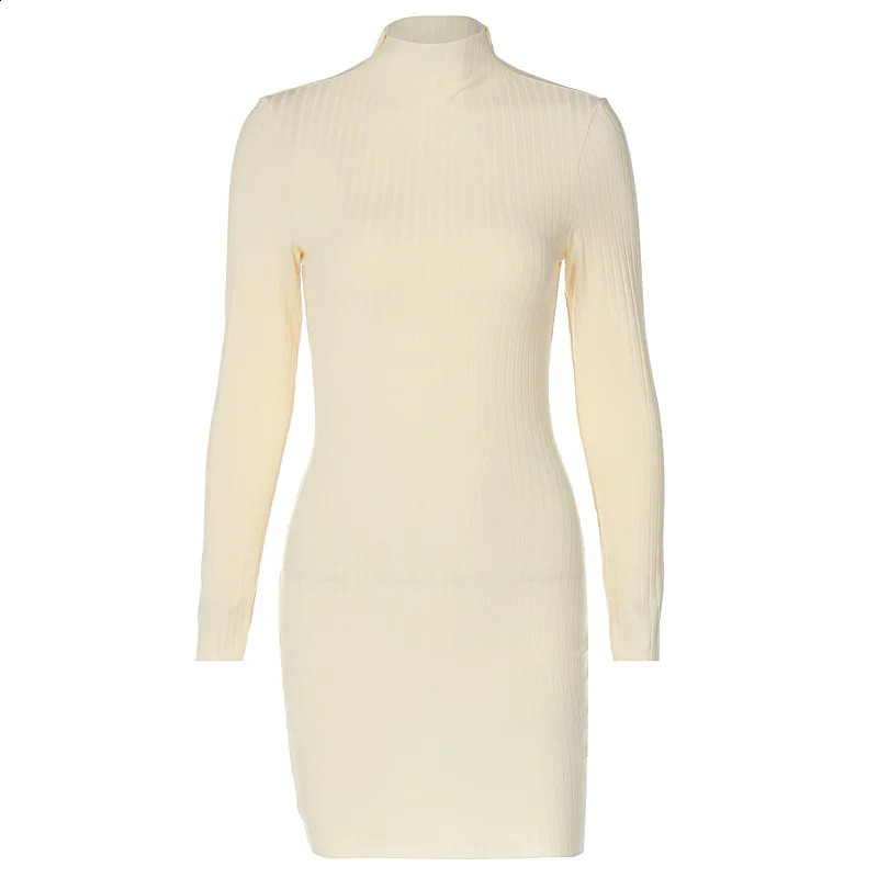 Knitted Turtleneck Long Sleeve Solid Sexy Bodycon Slim Mini Prom Dress Autumn Winter Streetwear Party Y2K Outfit 240823